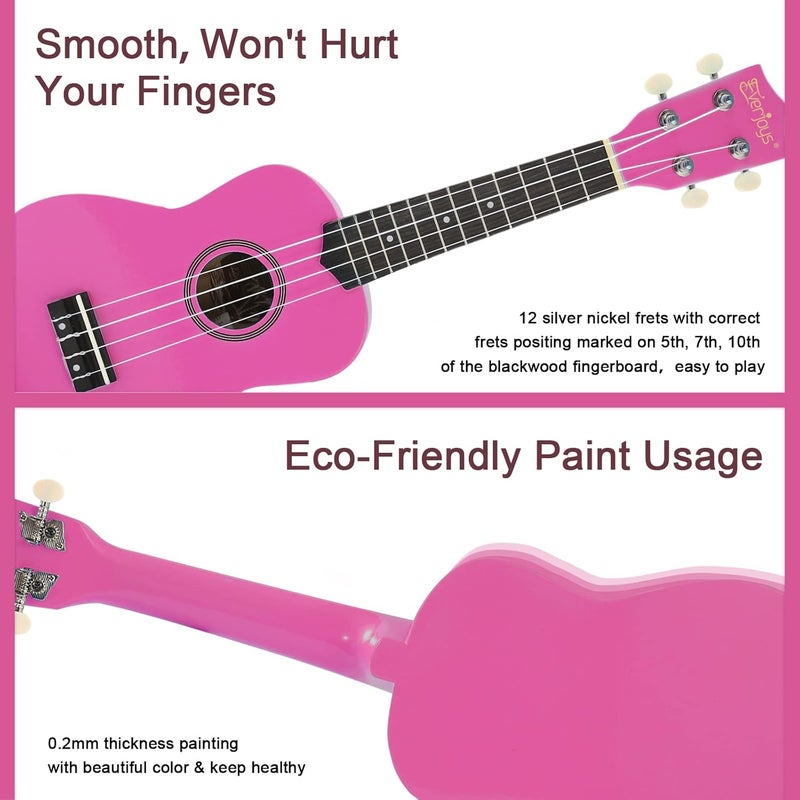 Everjoys Soprano Ukulele Beginner Kit for Adult Student w/Free Online Lesson 21 Inch Ukelele Gig Bag Strap String Tuner Pick Polishing Cloth, Rainbow Series Ukalalee - Image 4